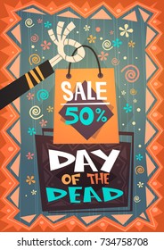 Day Of Dead Traditional Sale Banner Holiday Shopping Discount Mexican Halloween Flat Vector Illustration