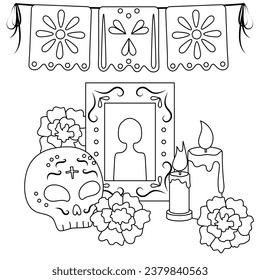 Day of The Dead vector black and white coloring page