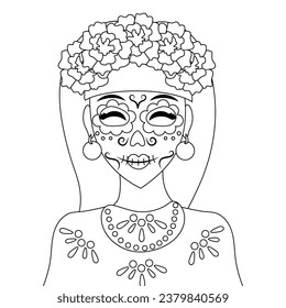 Day of The Dead vector black and white coloring page