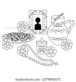 Day of The Dead vector black and white coloring page