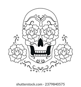 Day of The Dead vector black and white coloring page