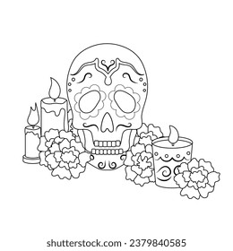 Day of The Dead vector black and white coloring page