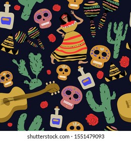 Day of the dead vector color pattern. Dia de los muertos. Vector illustration