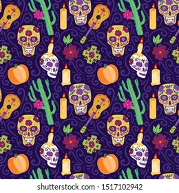 Day of the dead vector illustration. Dia de los muertos. Seamless pattern.