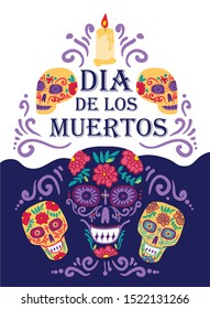 Day of the dead vector illustration. Dia de los muertos.Poster with ornamental skull.