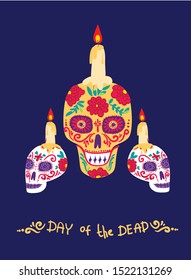 Day of the dead vector illustration. Dia de los muertos.Poster with ornamental skull.