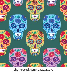 Day of the dead vector illustration. Dia de los muertos. Seamless pattern.