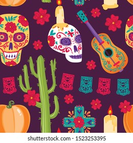 Day of the dead vector illustration. Dia de los muertos. Seamless pattern.