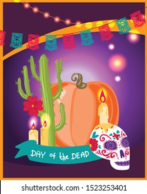Day of the dead vector illustration. Dia de los muertos. Composition with elements for party