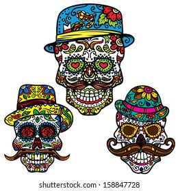 Day of the dead vector illustration set - Hipster Sugar Skulls