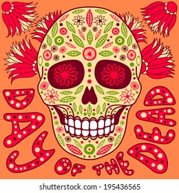 Day of the Dead vector illustration. Skull with floral decoration.