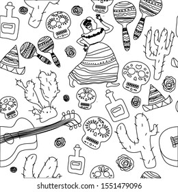 Day of the dead vector line pattern. Dia de los muertos. Vector illustration