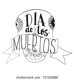 Day of The Dead vector poster. Dia de los muertos. Vector illustration for mexican holiday with skull and ornament. White background. Illustration for halloween. EPS 10