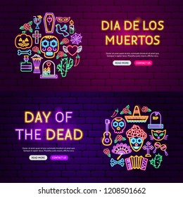 Day of the Dead Website Banners. Vector Illustration of Mexican Holiday Promotion.