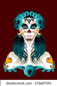 Day of the dead woman portrait illustration. Mexican festival