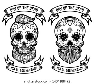 Day of the dead(dia de los muertos). Mexican sugar skull on grunge background. Design element for poster, logo, label, sign, card, banner. Vector illustration