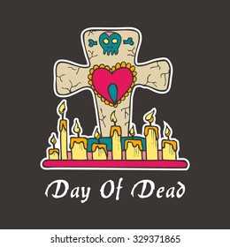 Day of dead.Grave candles with heart and skull.