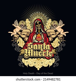  Day of the Dead,skeleton, (Santa Muerte-spanish - holy death), grunge vintage design t shirts