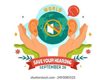 Day of the Deaf Vector Illustration on September 26 to Raise Awareness about Preventing Deafness and Ear Treatment in a Flat Style Cartoon Background