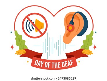 Day of the Deaf Vector Illustration on September 26 to Raise Awareness about Preventing Deafness and Ear Treatment in a Flat Style Cartoon Background