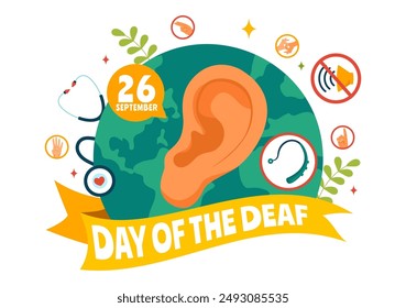 Day of the Deaf Vector Illustration on September 26 to Raise Awareness about Preventing Deafness and Ear Treatment in a Flat Style Cartoon Background