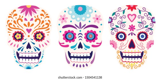 day of the death, Dia de los muertos, sugar skulls set