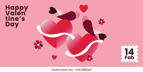 Valentine’s Day design, A picture of two birds sending their love and care to each other.
Perfect for romantic celebrations and festive themes with a clean, flat illustration.