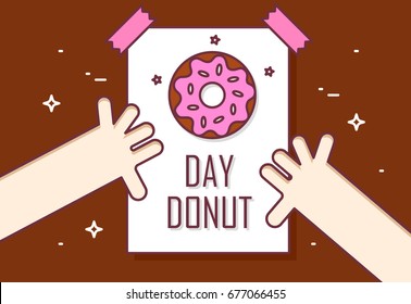Day of donut. Vector banner for fast food. Thin line flat design card. 
