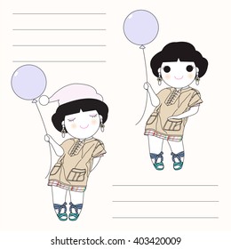 Day Dreaming Girls Character Paper Note Design illustration