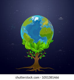 Day of the Earth. The concept of the image of the planet. Take care of the earth. The vector illustration.