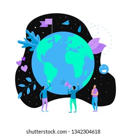 Day of earth vector flat illustration. Concept save the planet and environment