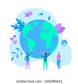 Day of earth vector flat illustration. Concept save the planet and environment