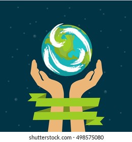 Day of earth vector planet with hands care flat illustration