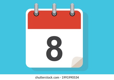 Day Eight. Simple calendar with date 8. Flat calendar icon vector illustration. calendar icon flat day 8. Vector illustration. Calendar lined icon