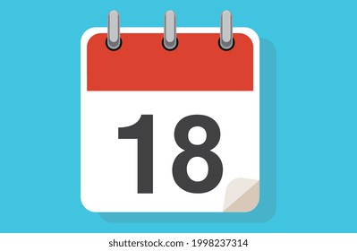 Day Eighteen. Simple calendar with date 18. Flat calendar icon vector illustration. calendar icon flat day 18. Vector illustration. Calendar lined icon