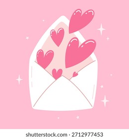 Valentinstag Umschlag mit Herz fliegt aus Vektor - süß romantisch Liebe Mail Design in rosa Farbe