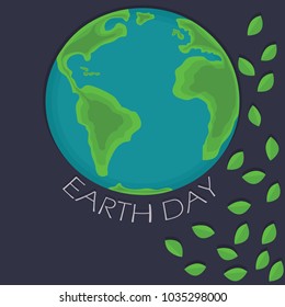 Day of environment. Earth Day. Save the Earth. Green Day. Globe with textures. Green sheets around the Earth. The concept of design for a banner, greeting card, T-shirt, print, poster. Vector 