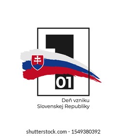 The Day of Establishment of the Slovak Republic (Slovak: Deň vzniku Slovenskej republiky) celebrated on 1 January. Celebration background watercolor ink brush Slovakia flag and numeral 1. Vector