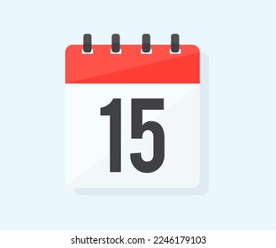 The day fifteen of the month with date 15, fifteenth day logo design. Calendar icon flat day 15. Reminder symbol. Event schedule date. Schedule planning. Meeting appointment time vector design.