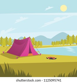 Day Fire Camp Outdoor Tent Beside Lake
