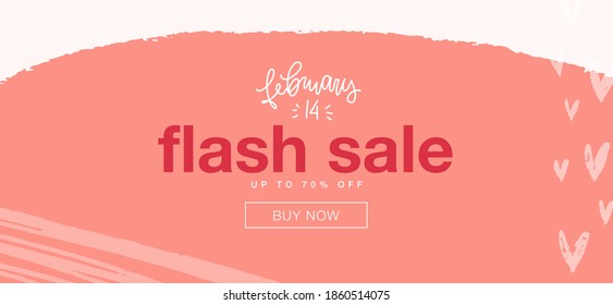 Valentine’s day flash sale peach pink abstract web site banner, shop cover template. 