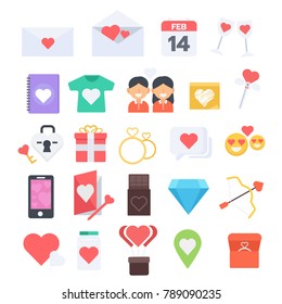 Valentine’s day flat design modern icon set. Vector illustrator