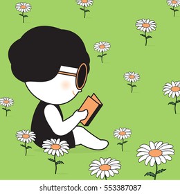 A Day In Flower Field Character illustration