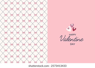 valentine’s day fold card. bow pattern background. Editable vector illustration for website, invitation, postcard and card