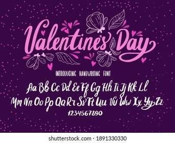 Valentine’s day Font. alphabet Typography with colorful cute illustrations. Handwritten script for holiday party celebration and crafty design. Vector with hand-drawn lettering. svg