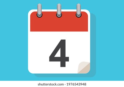 Day Four. Simple calendar with date 4.Flat calendar icon vector illustration. calendar icon flat day 4. Vector illustration. Calendar lined icon