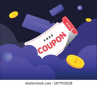 a day full of coupons and points illustration set. dollar, cloud, coin, event. Vector drawing. Hand drawn style.