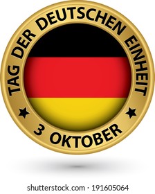 The day of german unity gold label with german flag, vector illustration