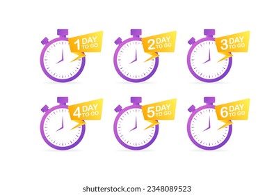Day to go stopwatch icon. Flat, purple, day to go, stopwatch icon. Vector icons