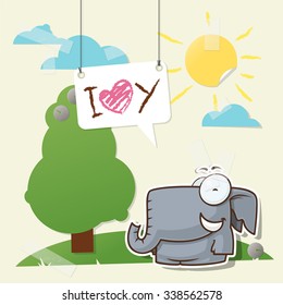 ValentineÃ?Â´s day greeting card with cartoon elephant character.